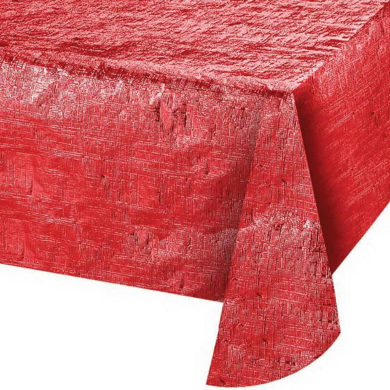 Red Metallic Plastic Table Cover - 12/Case E127