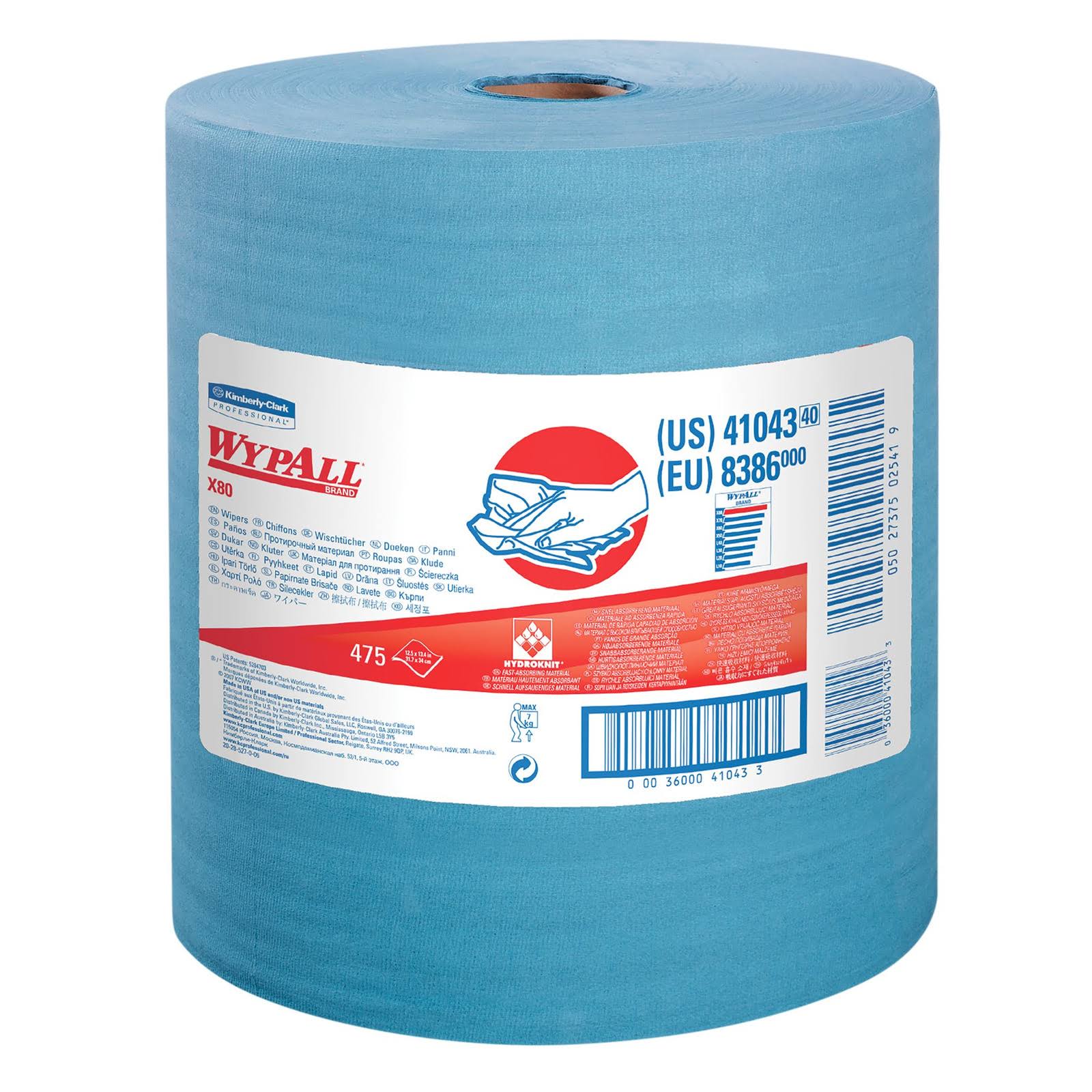 X80 Cloths with HYDROKNIT, Jumbo Roll, Blue P12703