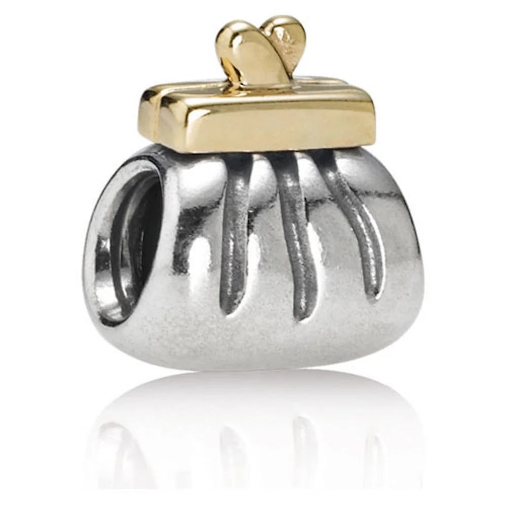 Sterling Silver Purse Bead with 14K Gold Clutch J6763