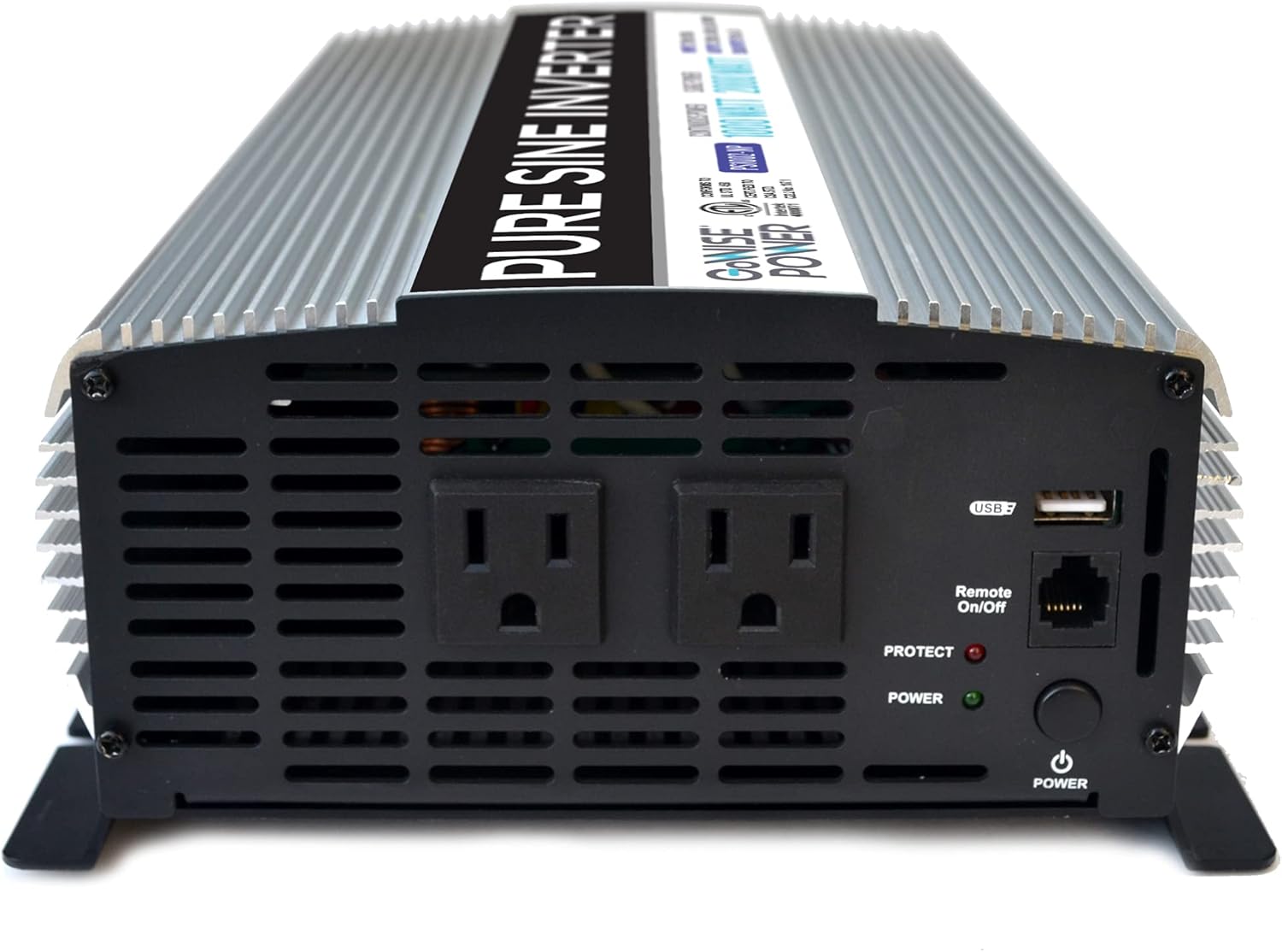 1000W Pure Sine Wave Inverter 12V DC to 120V AC with 2 AC Outlets and USB Port F63413