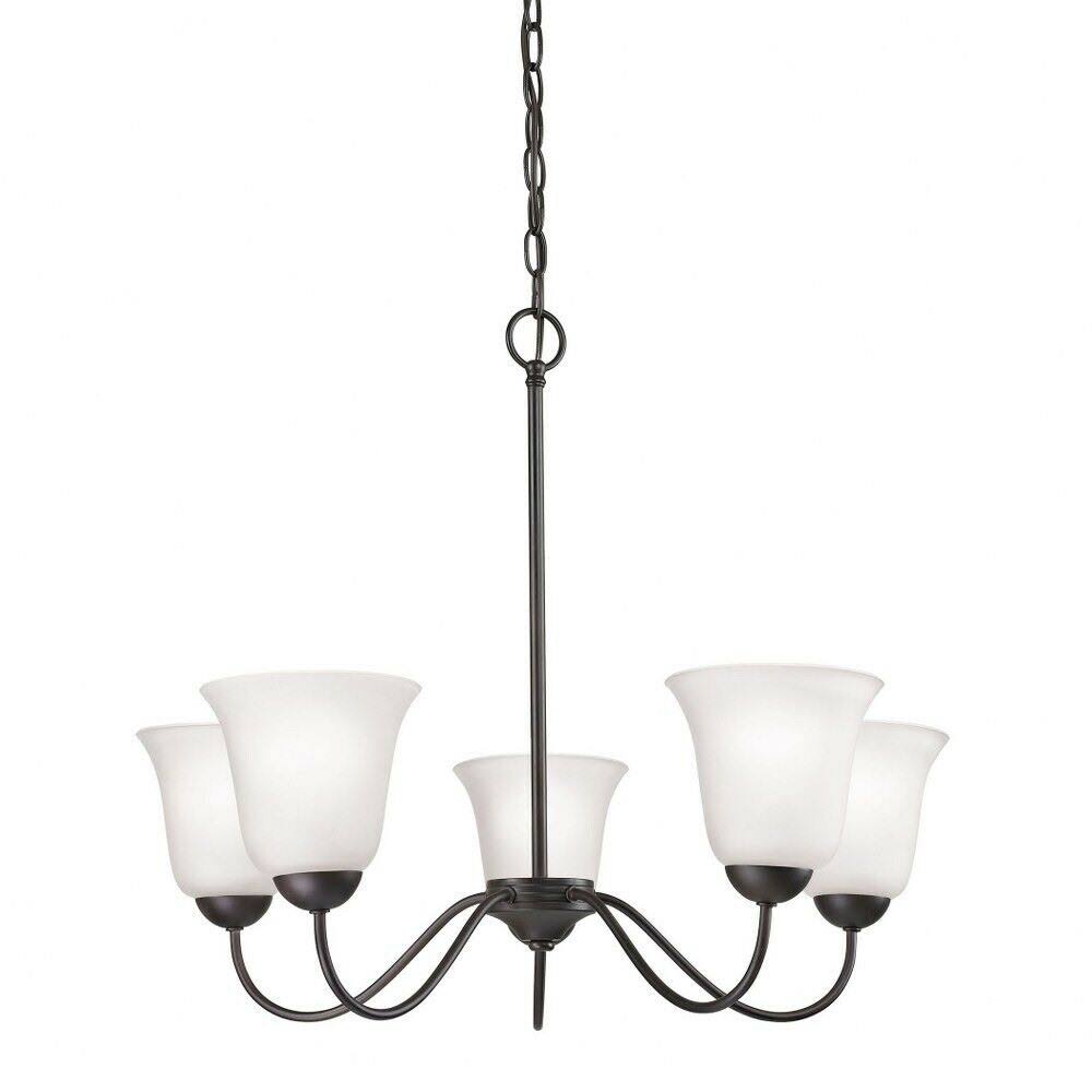 Oil Rubbed Bronze Finish 5-Light White Glass Shade Chandelier K3139