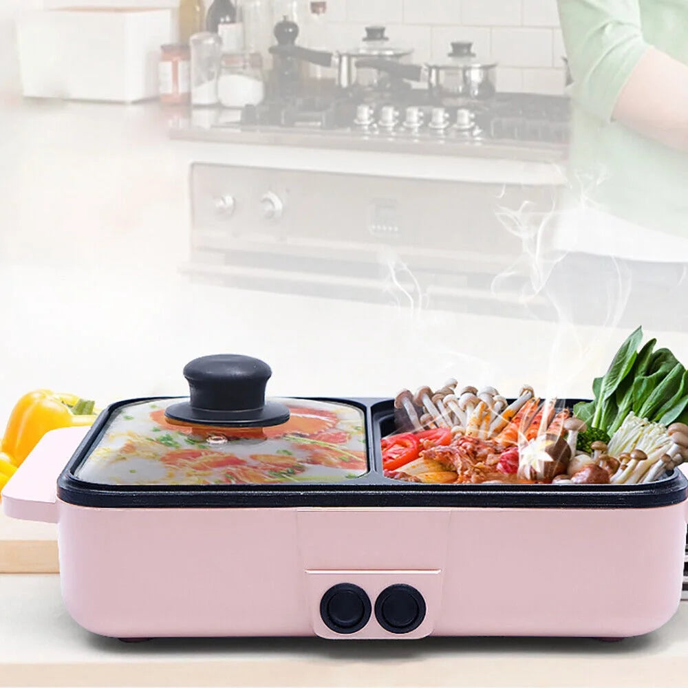 Pink Electric Hot Pot with Grill, Non-Stick Frying Pan F195786