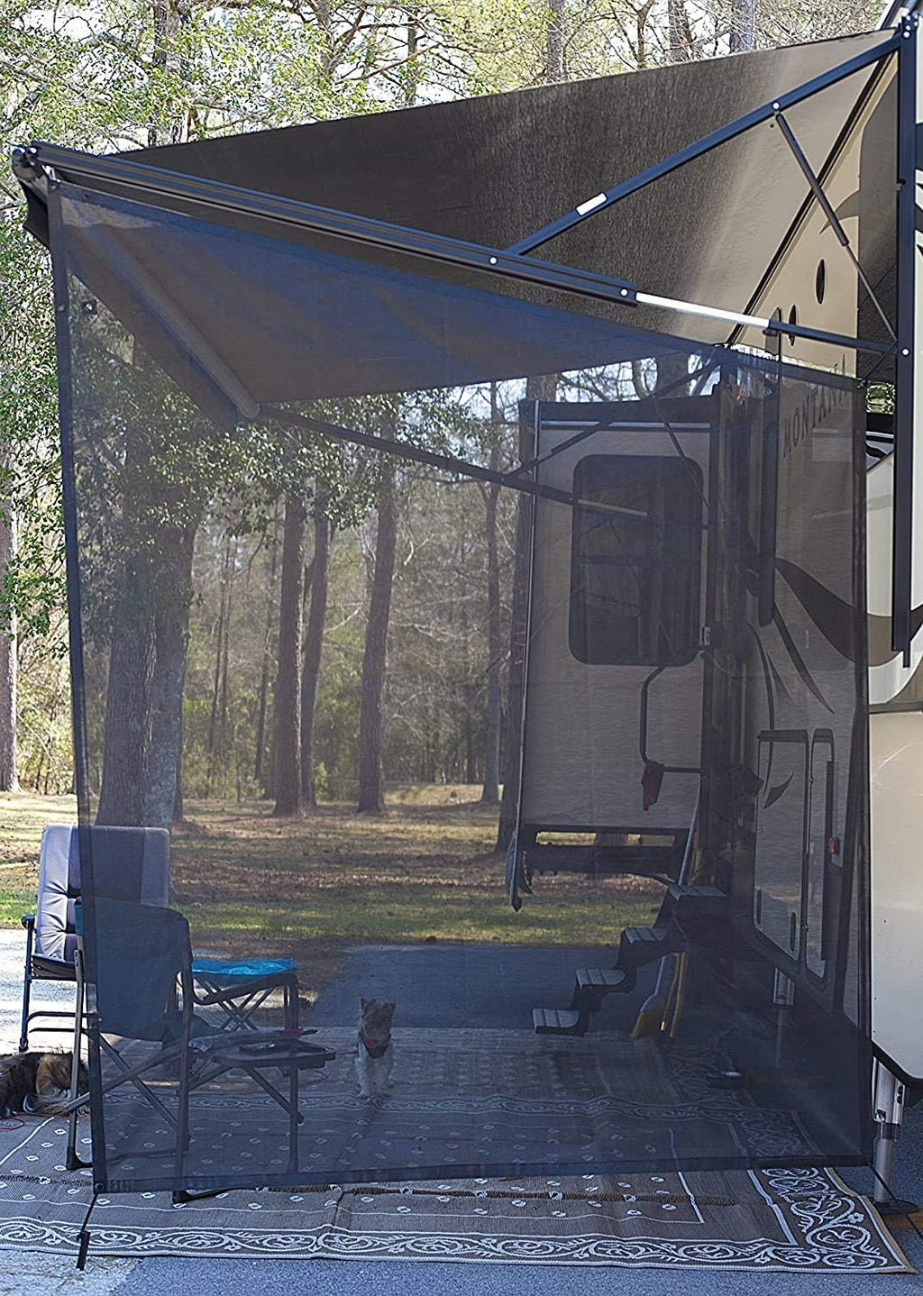 RV Awning Side Shade Black Mesh Screen Sunshade UV Sun Blocker Complete Kits Y586
