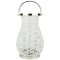White Woven Iron Pillar Candle Lantern with Glass Hurricane A37741