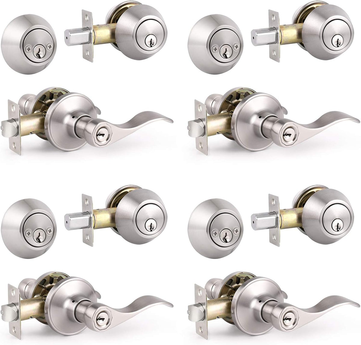 5 Pack Keyed Alike Entry Door Handles Knob with Double Cylinder Deadbolt, Satin Nickel Finish Door Lockset Q8314
