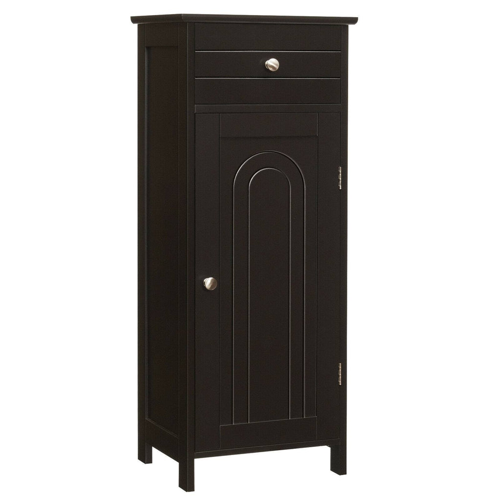 Brown Wooden Floor Cabinet with Drawer and Shelf G991386