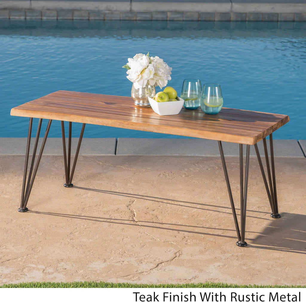Industrial Iron and Teak Finished Acacia Wood Coffee Table L657