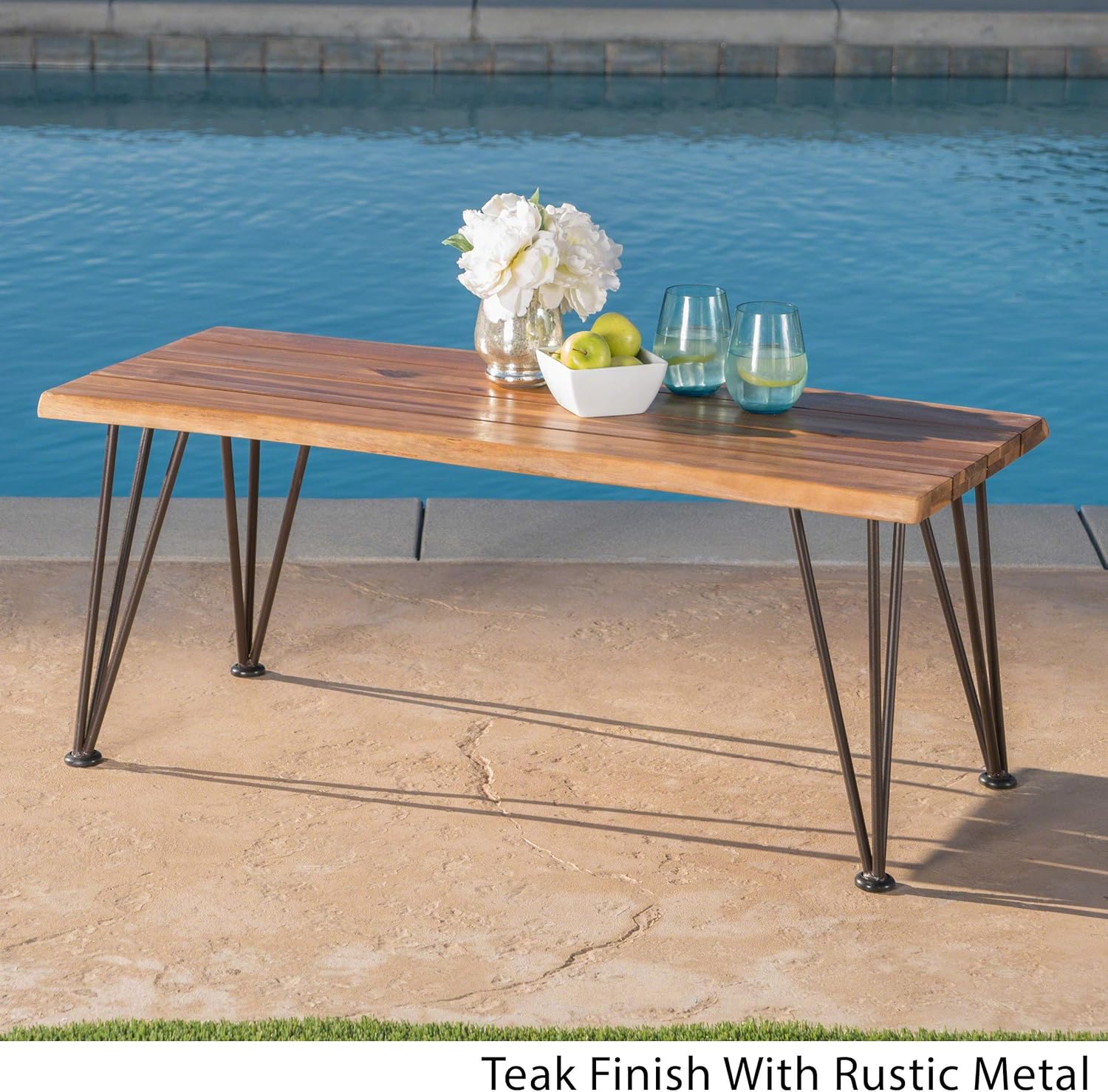 Industrial Iron and Teak Finished Acacia Wood Coffee Table L657