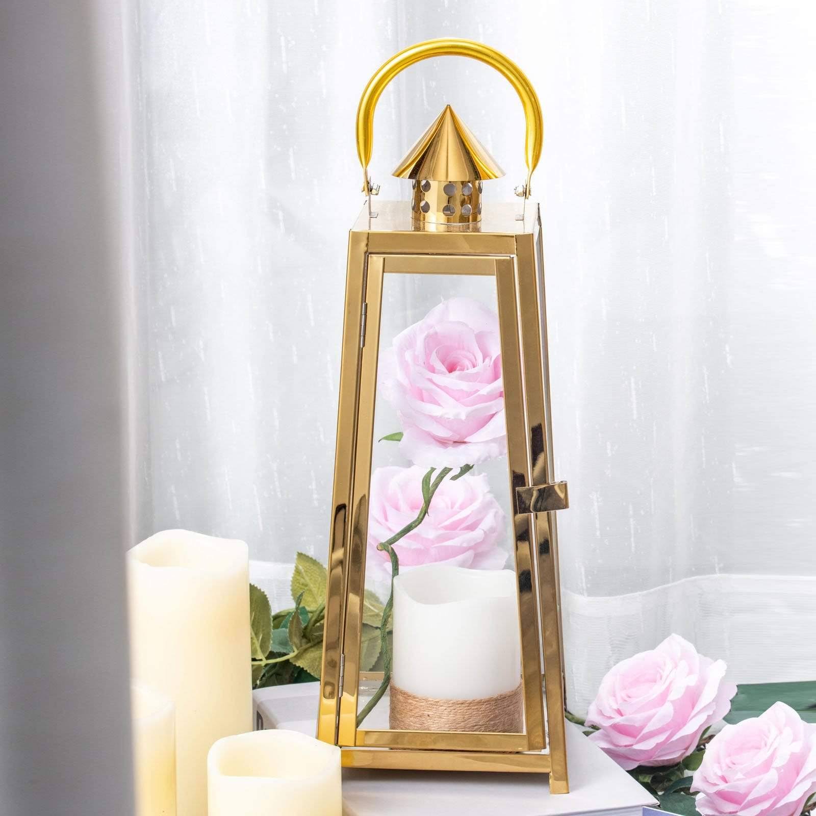 Gold Tall Metal Lantern Candle Holder T89172