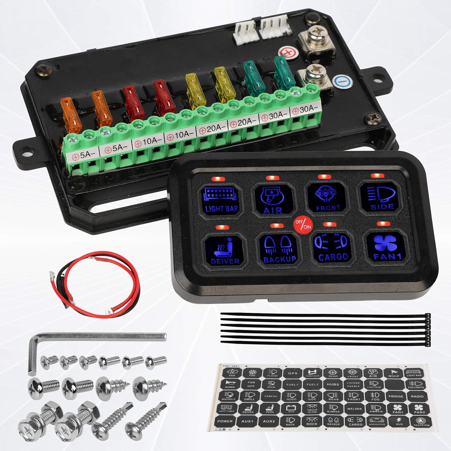 8 Gang Touch Switch Panel with Harness and Stickers Q7131