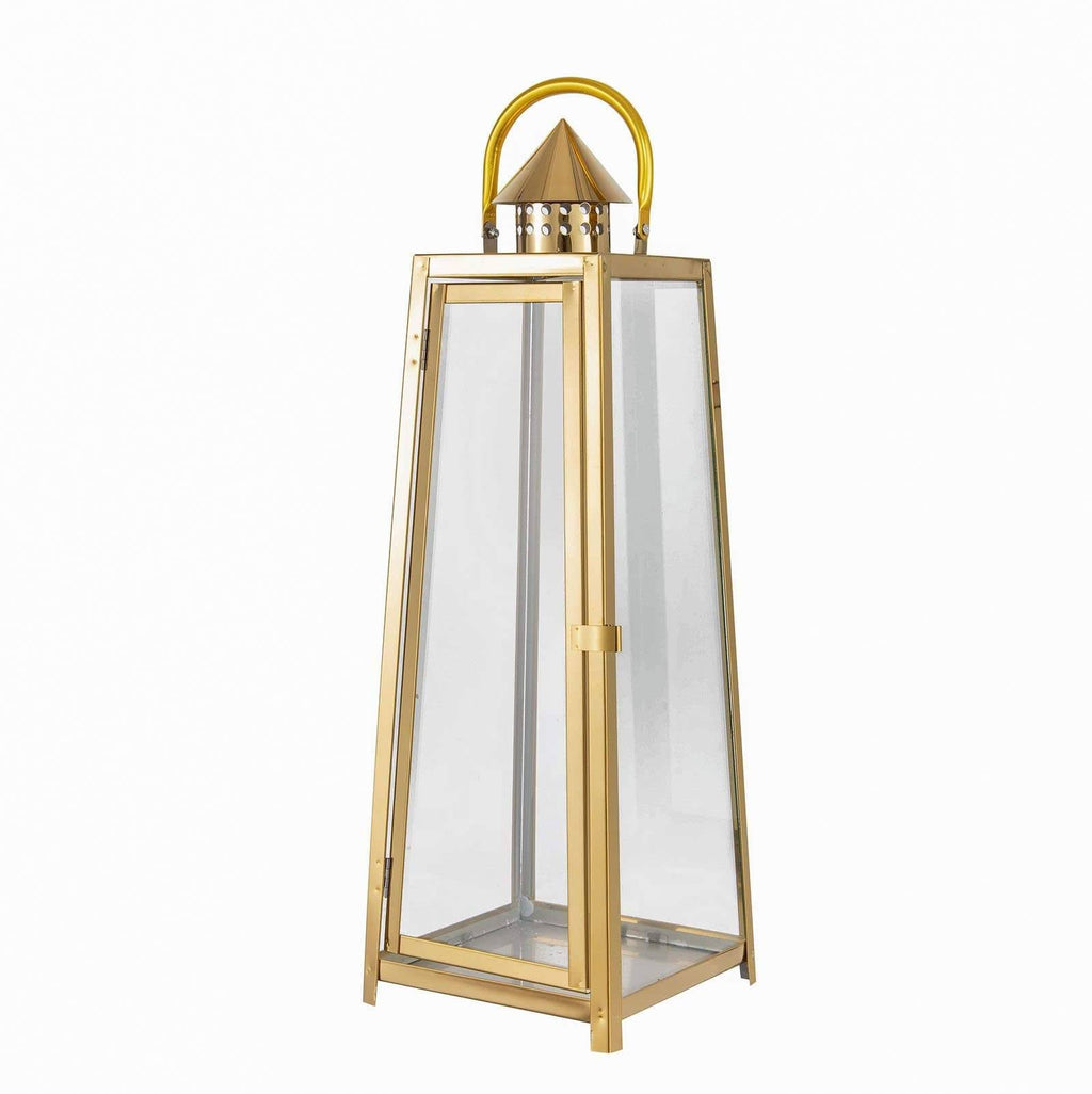 Gold Tall Metal Lantern Candle Holder T89172