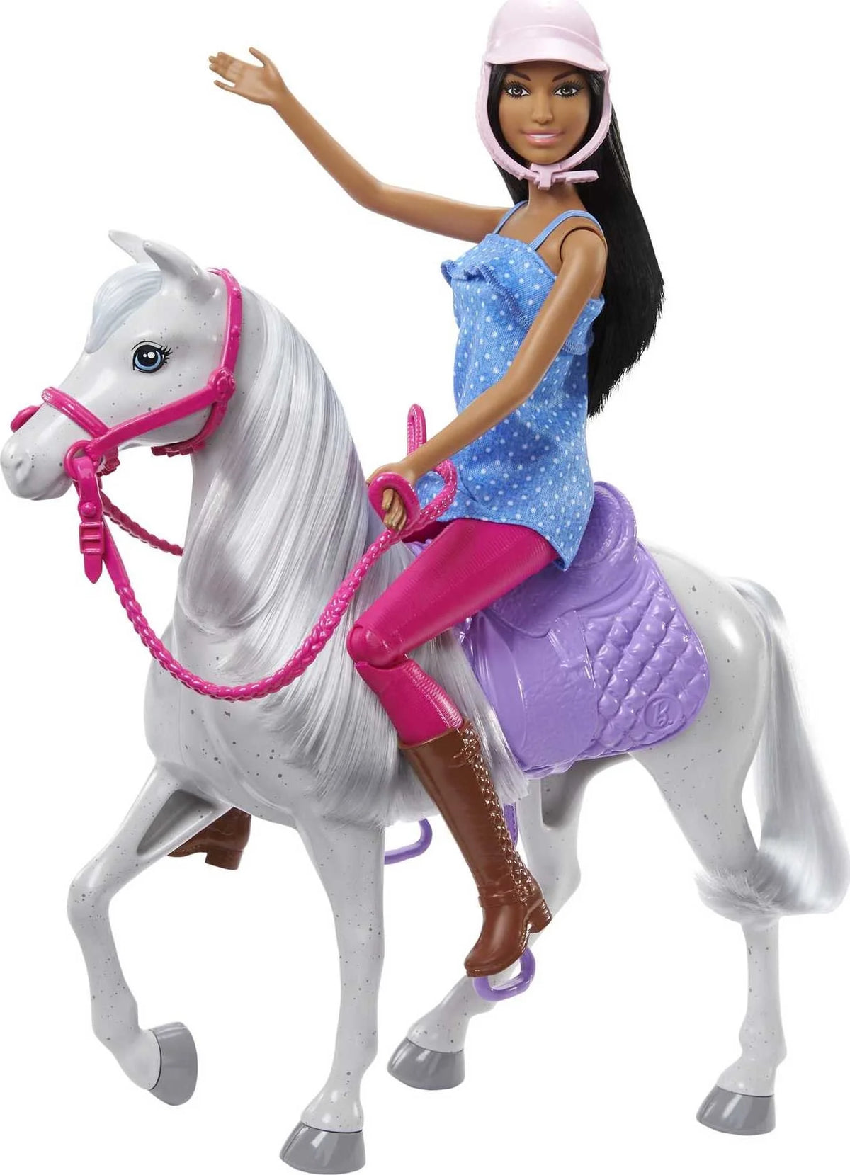 Barbie Doll & Horse Set with Brunette Doll, White Horse, Saddle, Bridle & Reins V302560