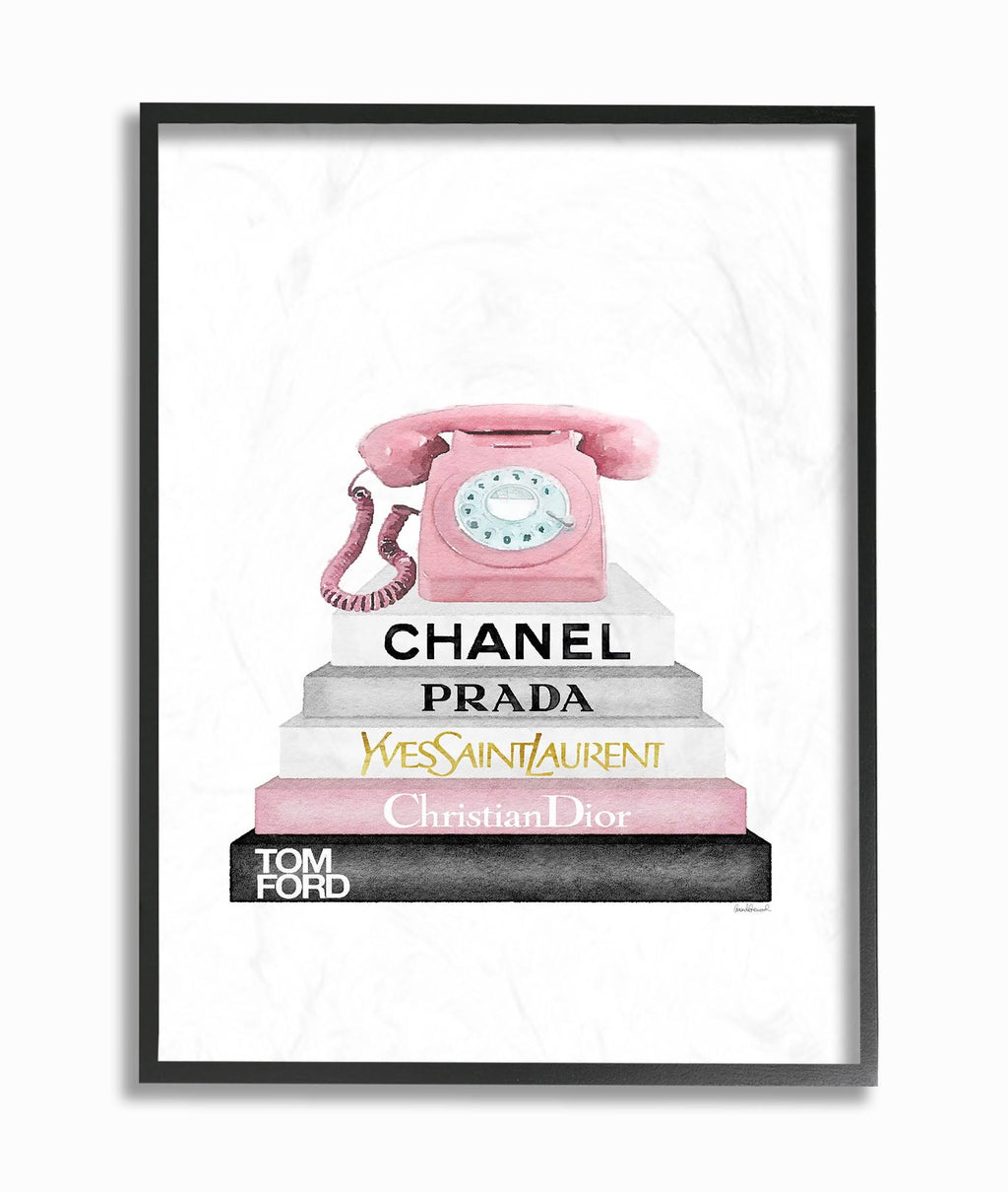 Grey Pink and Black Fashion Bookstack Framed Texturized Art T873