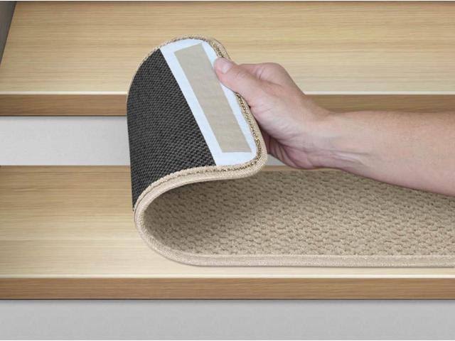 12 Pc Adhesive Carpet Stair Treads Ivory Cream 9 in. x 36 in. S275457