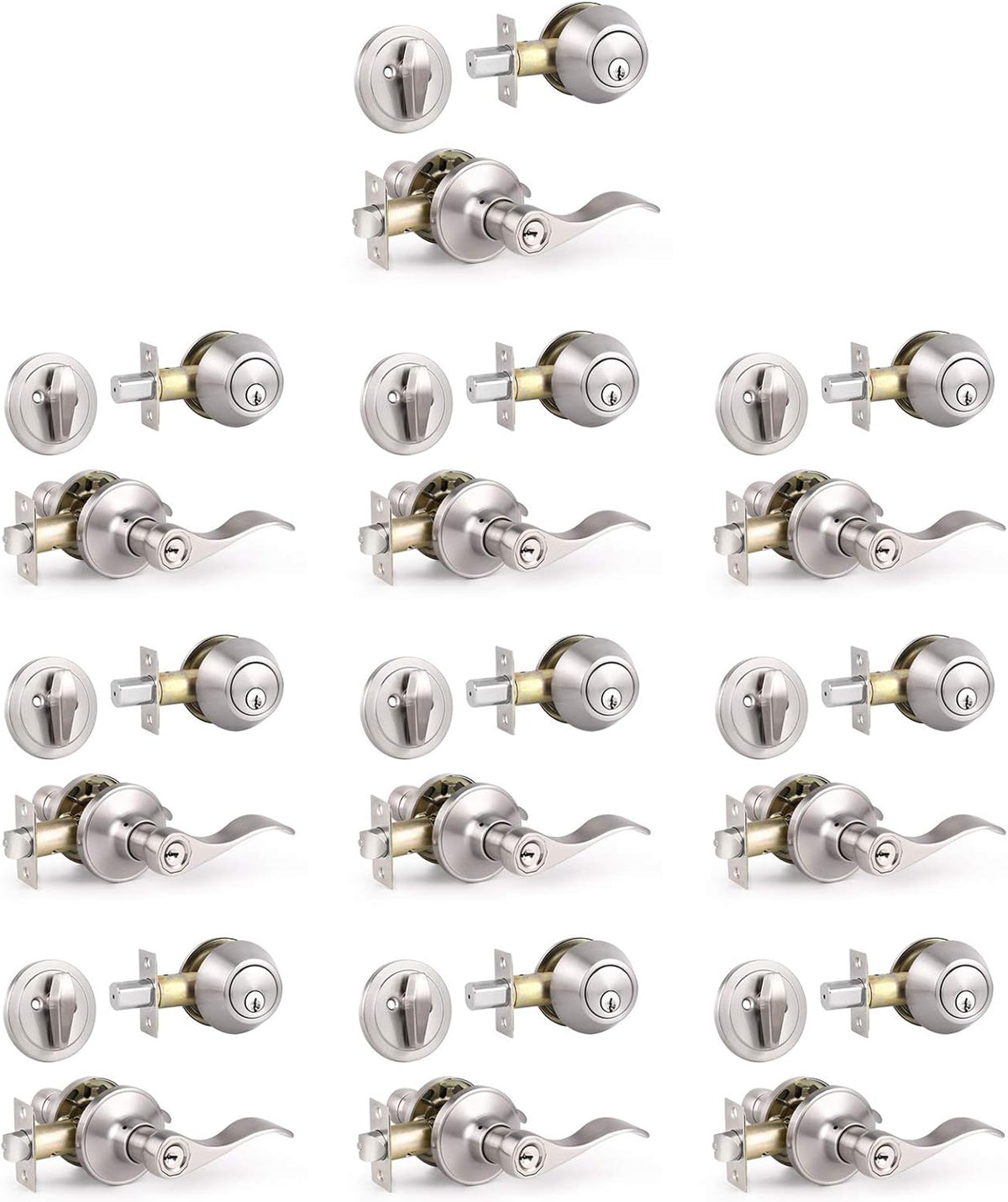 5 Pack Keyed Alike Entry Door Handles Knob with Double Cylinder Deadbolt, Satin Nickel Finish Door Lockset Q8314