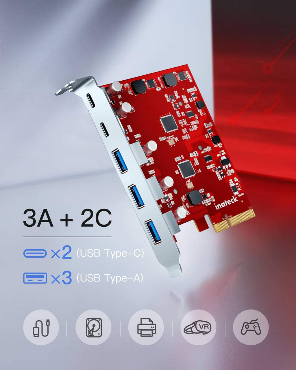 PCIe to USB 3.2 Gen 2 Card, 3 USB Type-A and 2 USB Type-C Ports, Pack of 2 C694