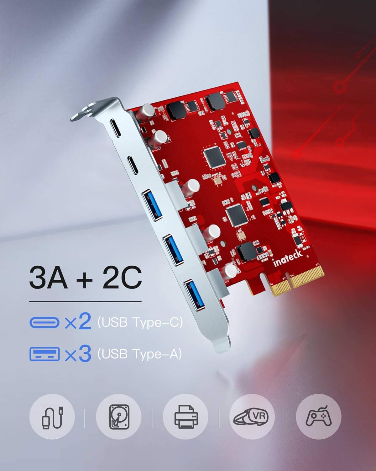 PCIe to USB 3.2 Gen 2 Card, 3 USB Type-A and 2 USB Type-C Ports, Pack of 2 C694