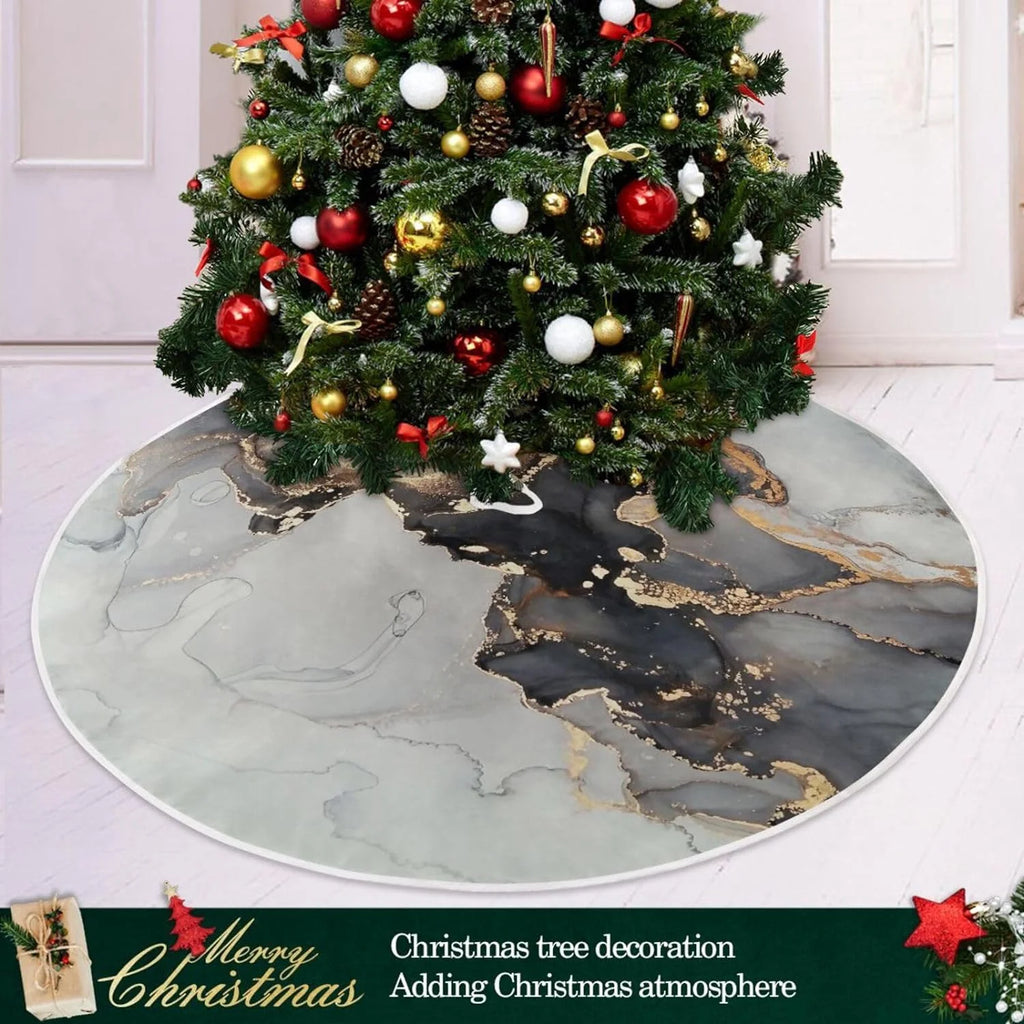 Black Gold Marble Texture Christmas Tree Skirt C498724