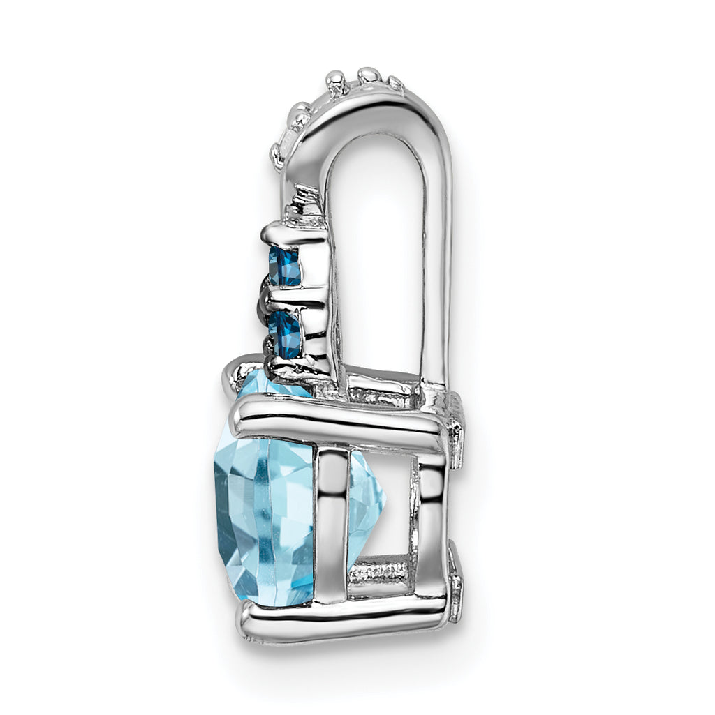 Sterling Silver Rhodium-Plated Diamond London Blue Topaz Charm Pendant with Sterling Silver Cable Chain Necklace 20'' V4716