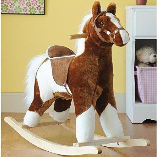 Pinto Rocking Horse with Brown Saddle Y89371