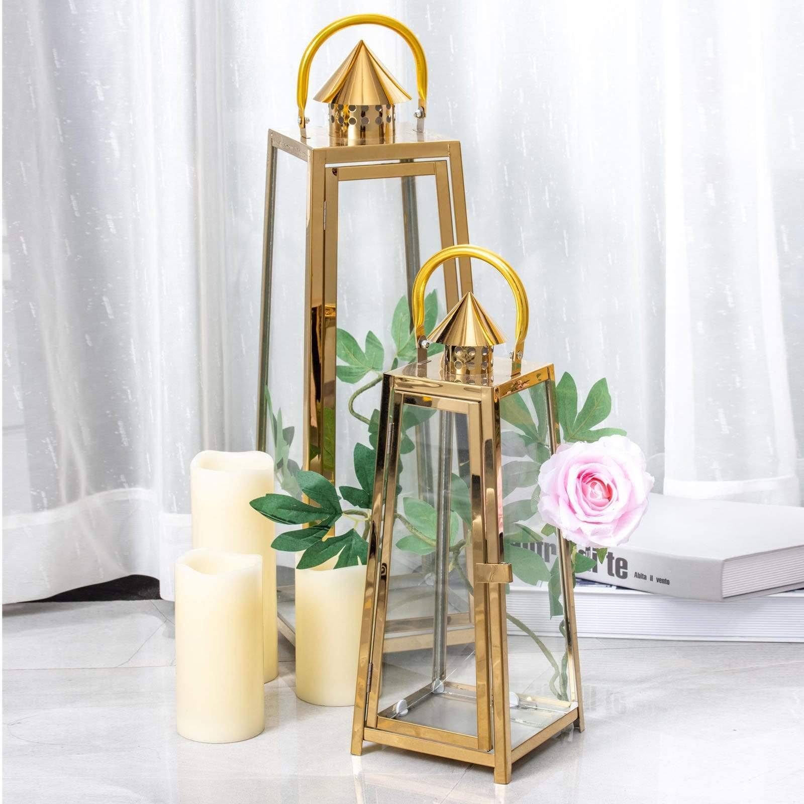 Gold Tall Metal Lantern Candle Holder T89172