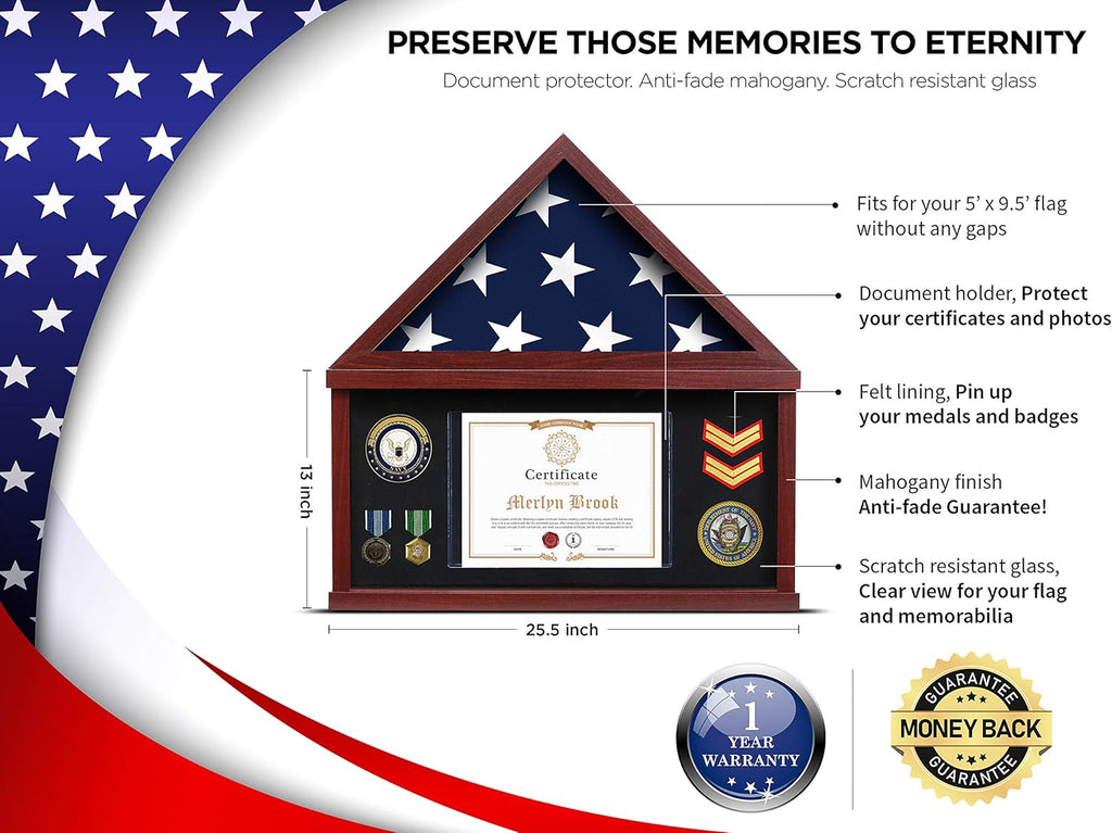 Mahogany Frame Flag Display Case for Burial Flag with Felt Lining E5300
