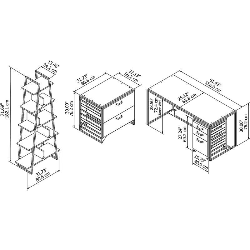 4 Piece Industrial Office Set in Rustic Gray U534780