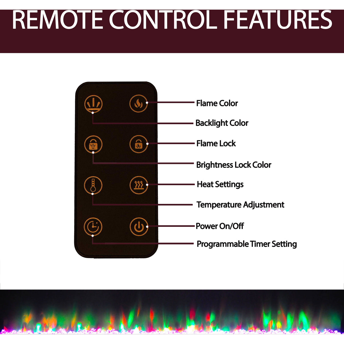 Recessed Wall Mounted Electric Fireplace with Crystal and LED Color Changing Display, Black S992