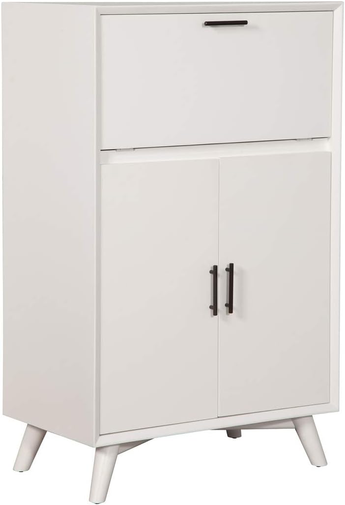 White Large Bar Cabinet with Drop Down Tray Q516