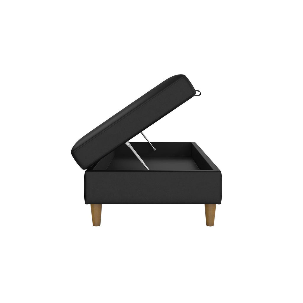 Black Faux Leather Storage Ottoman L63405