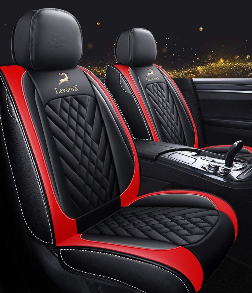 Black-Red Leather Car Seat Covers 2 Seats L89701