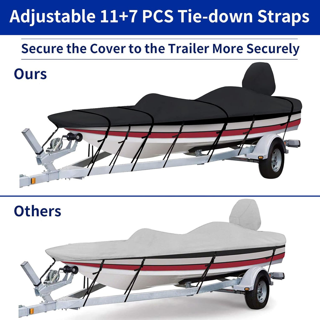 800D Solution-Dyed Polyester Bass Boat Cover with 17 Windproof Straps B236