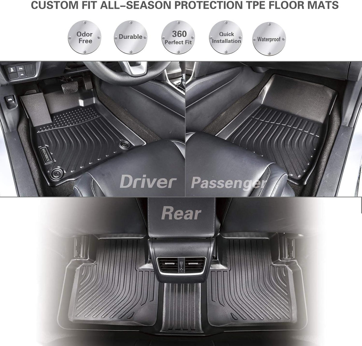 Black TPE Waterproof Car Mats Front and Rear Row Full Set G9983