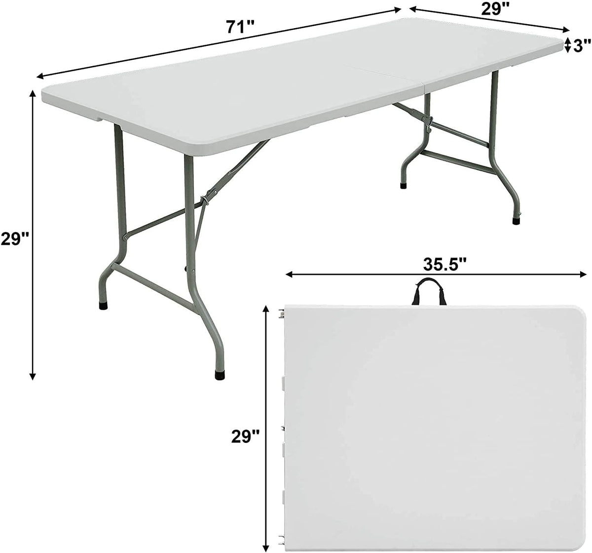 White 4ft Folding Plastic Dining Table with Handle B37622