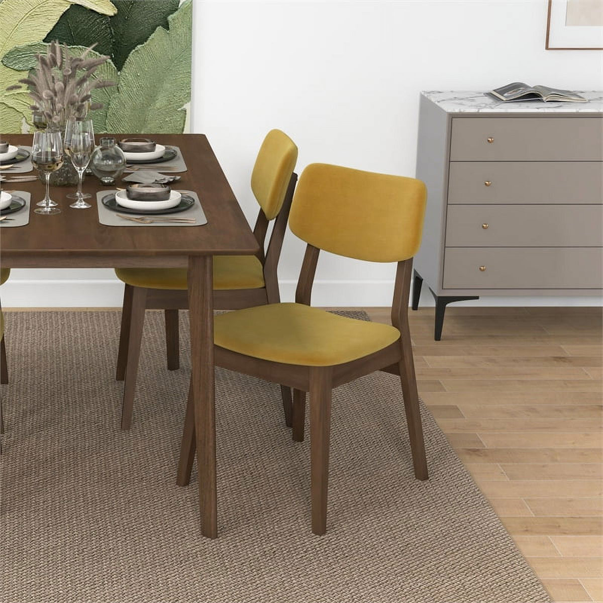 Velvet Dining Chair in Dark Yellow (Set of 2) J467985