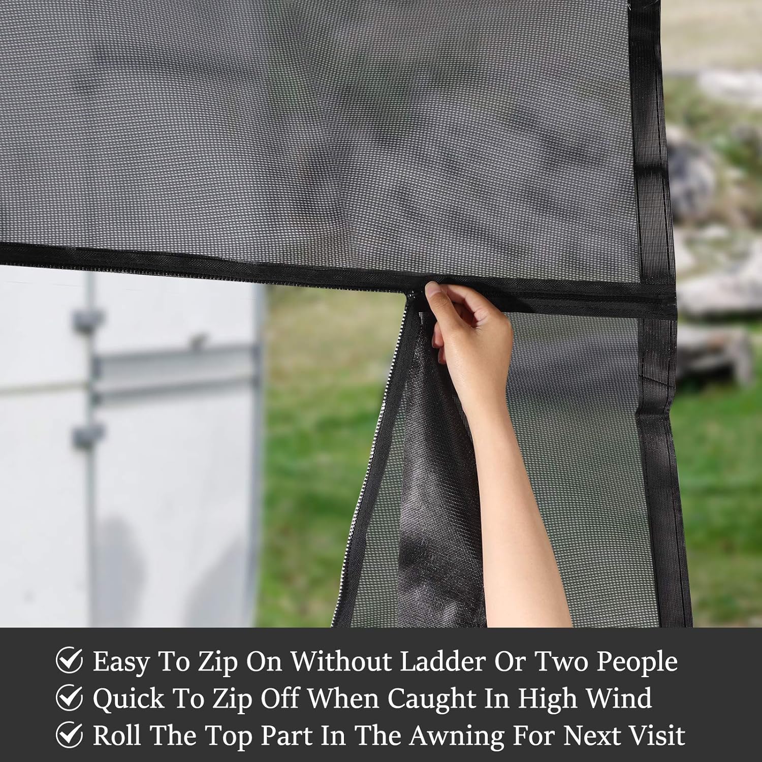 RV Awning Side Shade Black Mesh Screen Sunshade UV Sun Blocker Complete Kits Y586