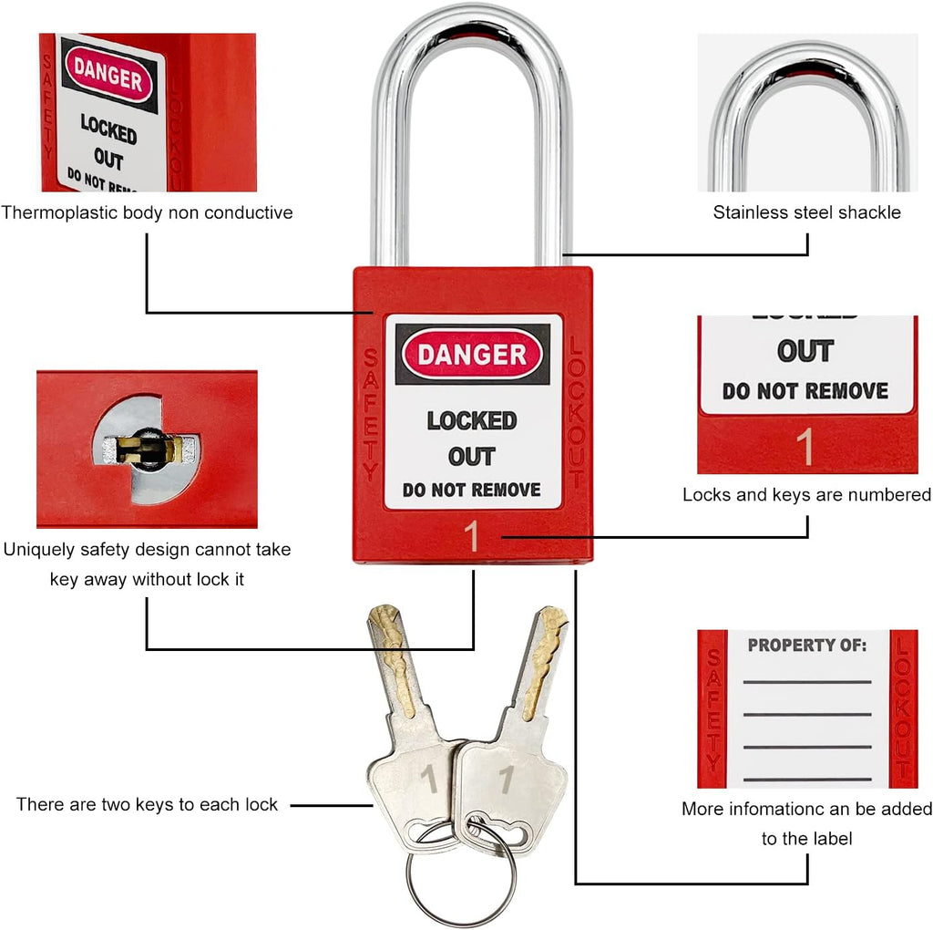 Lockout Tagout Station with 10 Padlocks, 2 Hasps, 20 Tags, 20 Nylon Cables I509033