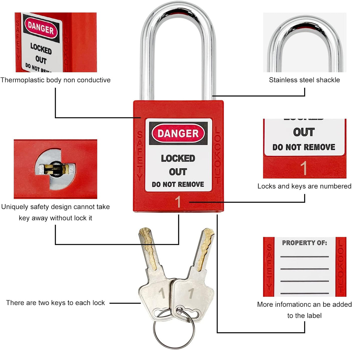 Lockout Tagout Station with 10 Padlocks, 2 Hasps, 20 Tags, 20 Nylon Cables I509033