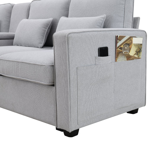 Modern Linen Fabric Sofa with 4 Pillows D4330