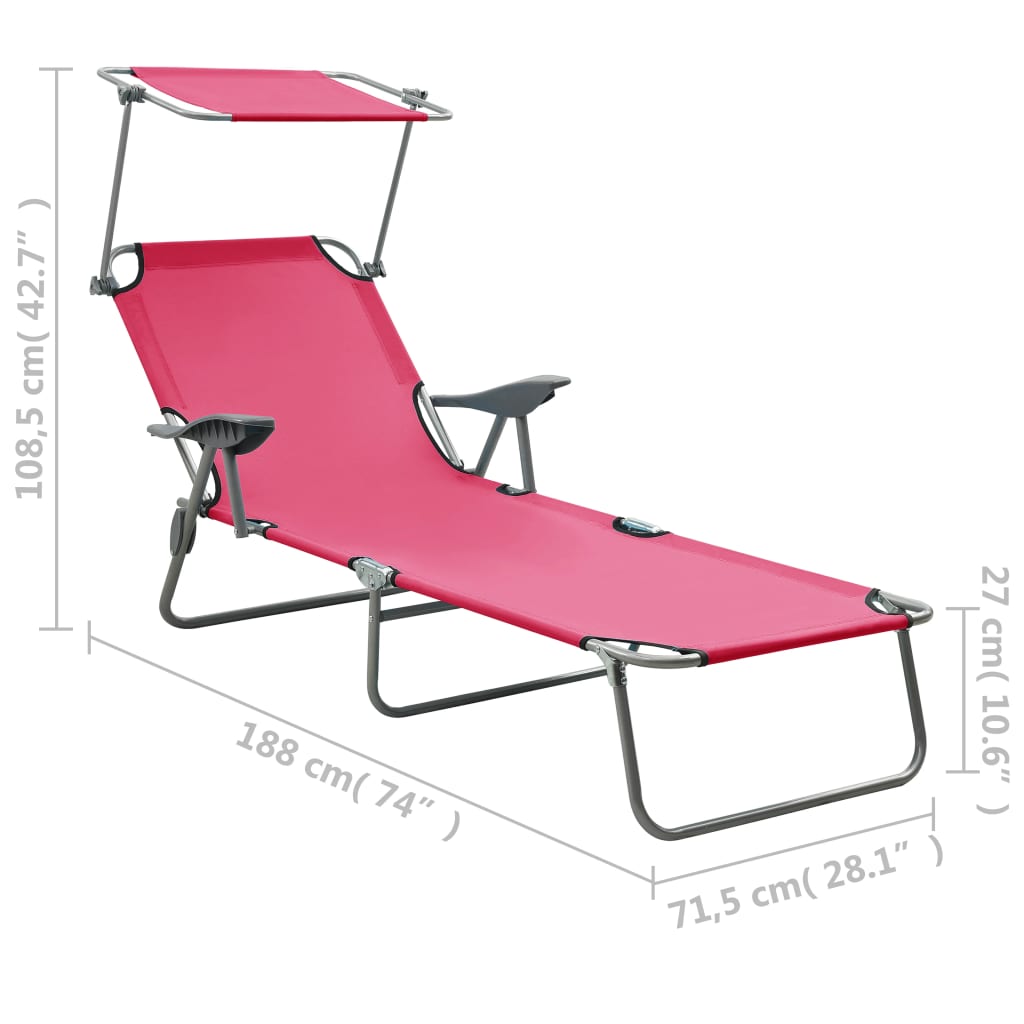 Pink Steel Sun Lounger with Canopy W631777