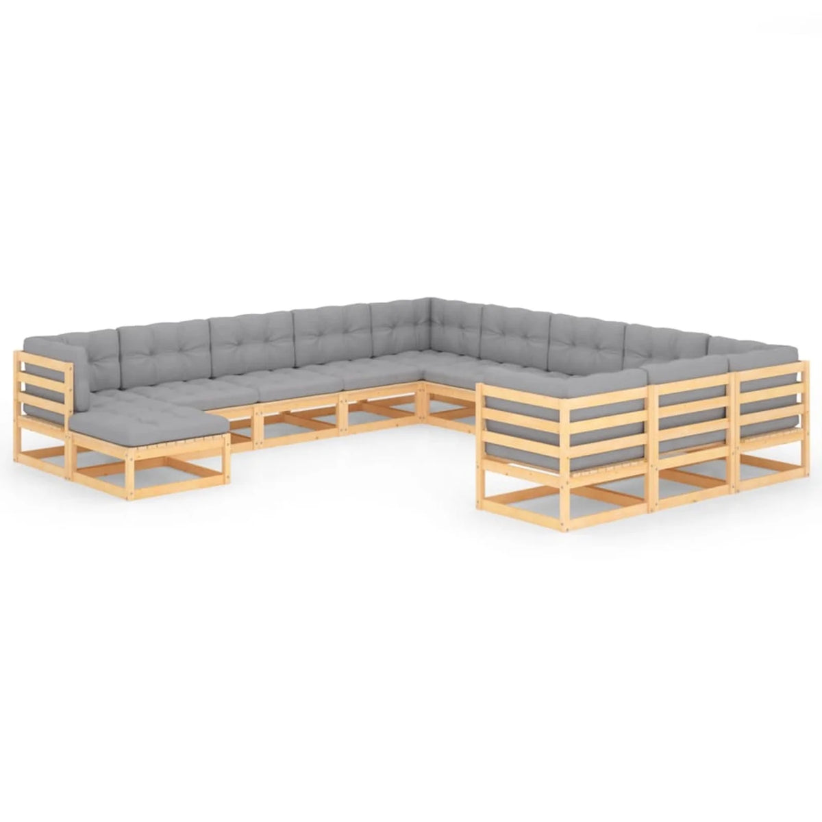 12 Piece Gray Cushion Pinewood Patio Lounge Set S645