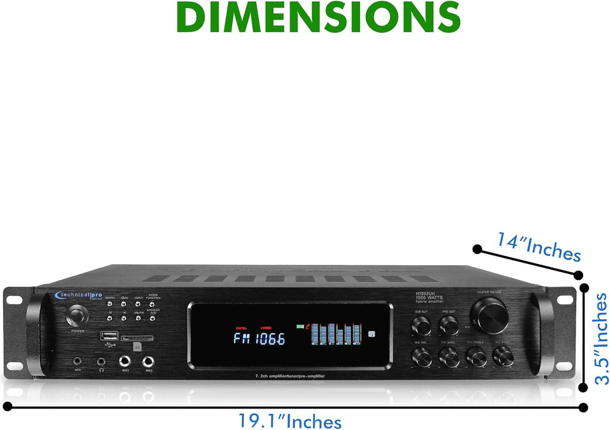 1500 Watt Bluetooth Hybrid Amplifier with USB and SD Inputs, Pack of 2 E828480