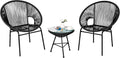 3 Piece Turquoise Outdoor Patio Furniture Set with Plastic Rope and Tempered Glass Table D4296