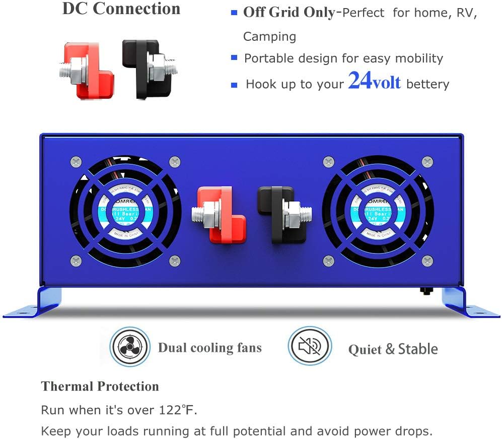 3000W Pure Sine Wave Power Inverter 24V DC to AC 120V with 15ft Cable Remote Switch Controller S93050