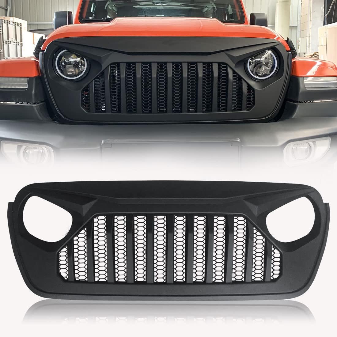White Black Front Grill Cover with Mesh for Jeep Wrangler P28776
