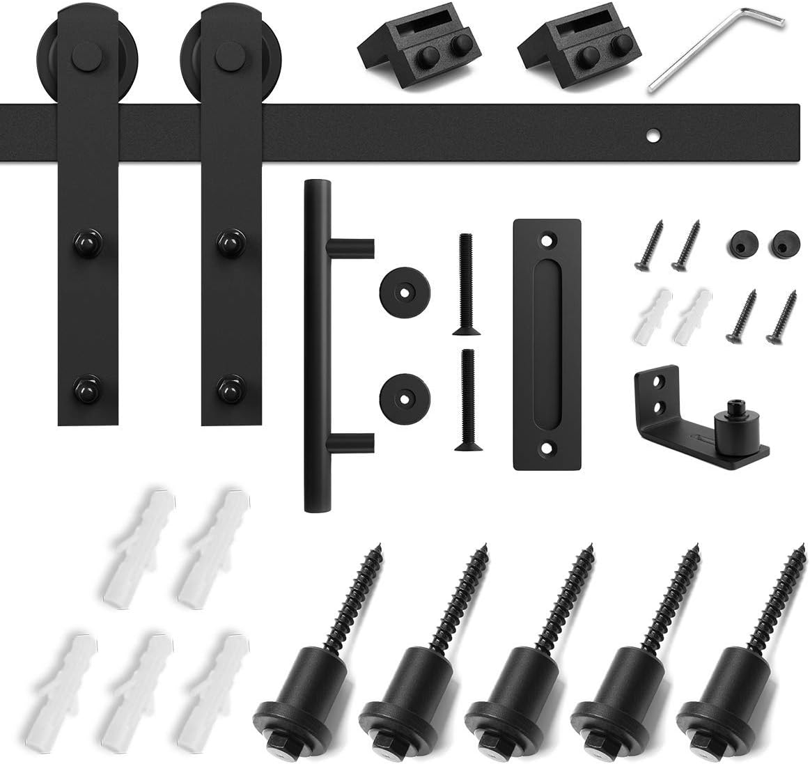 6.6 FT Heavy Duty Sliding Barn Door Hardware Kit, Black, Pack of 2 E480884