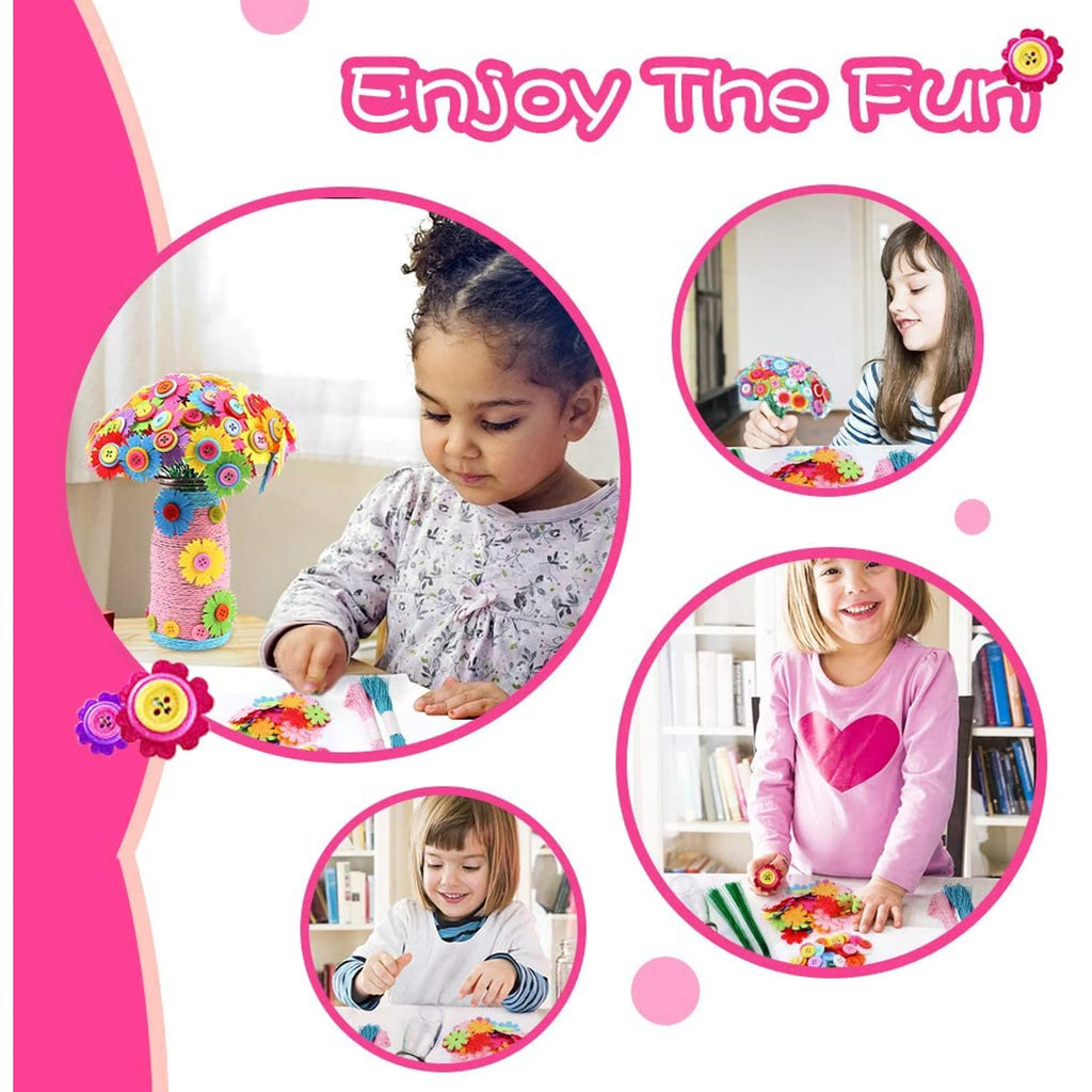 Flower Craft Kit for Kids with Buttons and Felt Vase Arts Toy V890