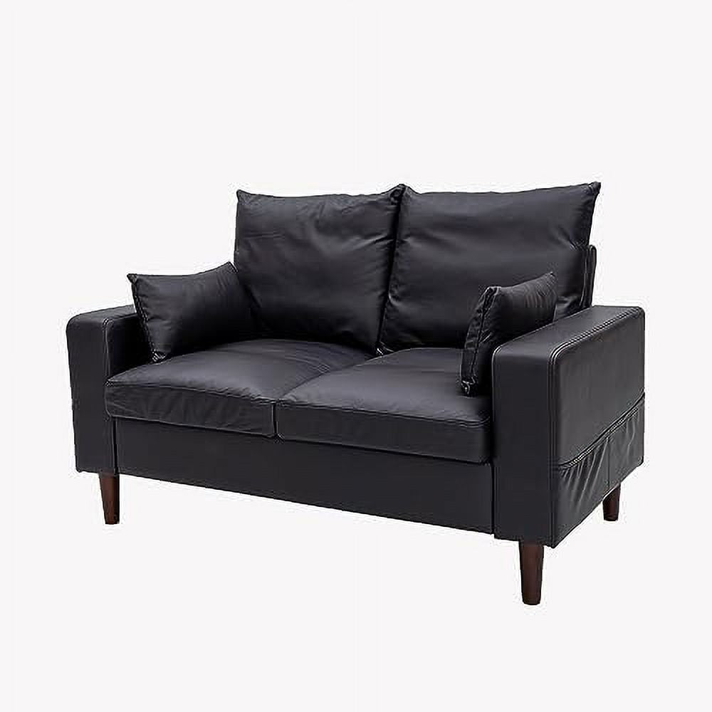 Black Faux Leather 2-Seat Sofa with Wood Leg Q835987