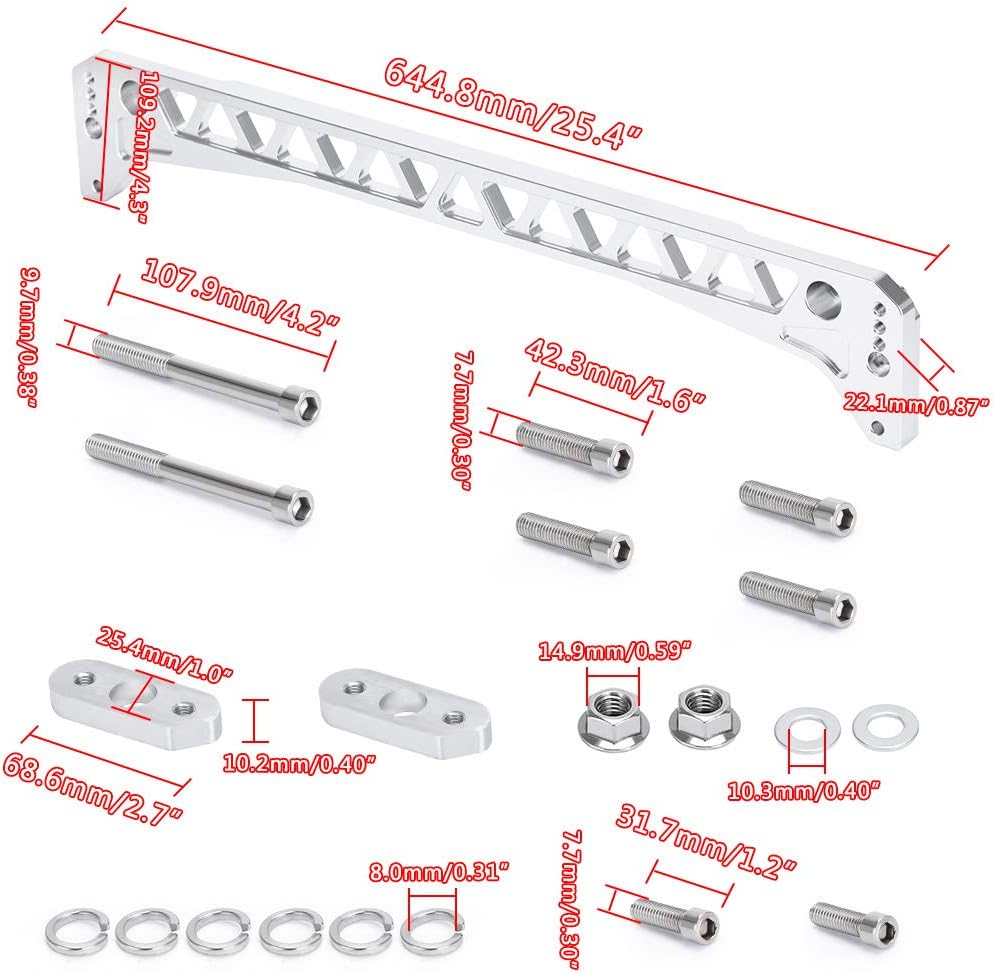Rear Billet Aluminum Subframe Brace with Integral Sway Bar Mount for 96-00 Honda Civic EK Chassis Acura Suspension Crossmember Pack of 2 R47538