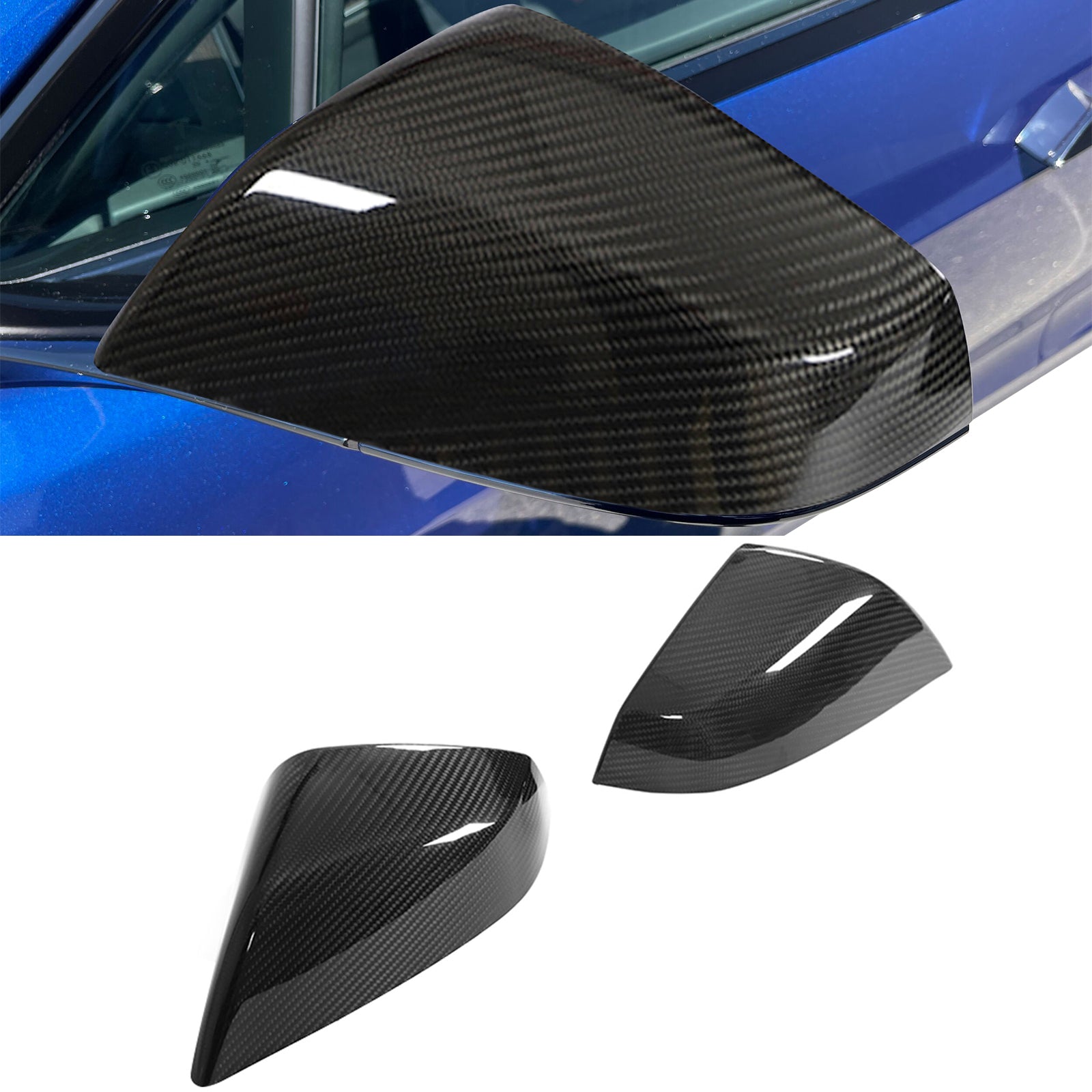 Dry Carbon Fiber Gloss Black Mirror Cover Cap Trim 2PCS H747